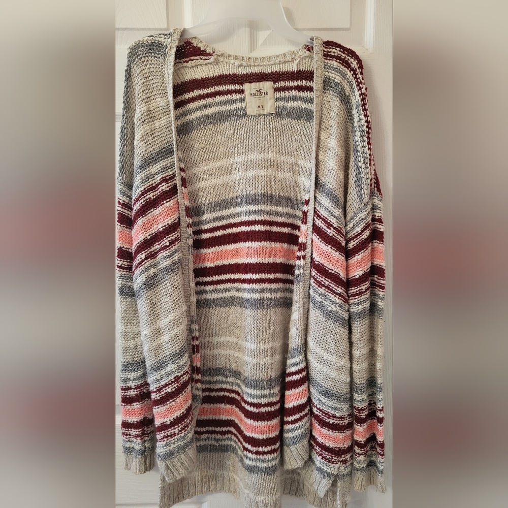 Hollister Women's Striped Cardigan - Red, Gray, Cream